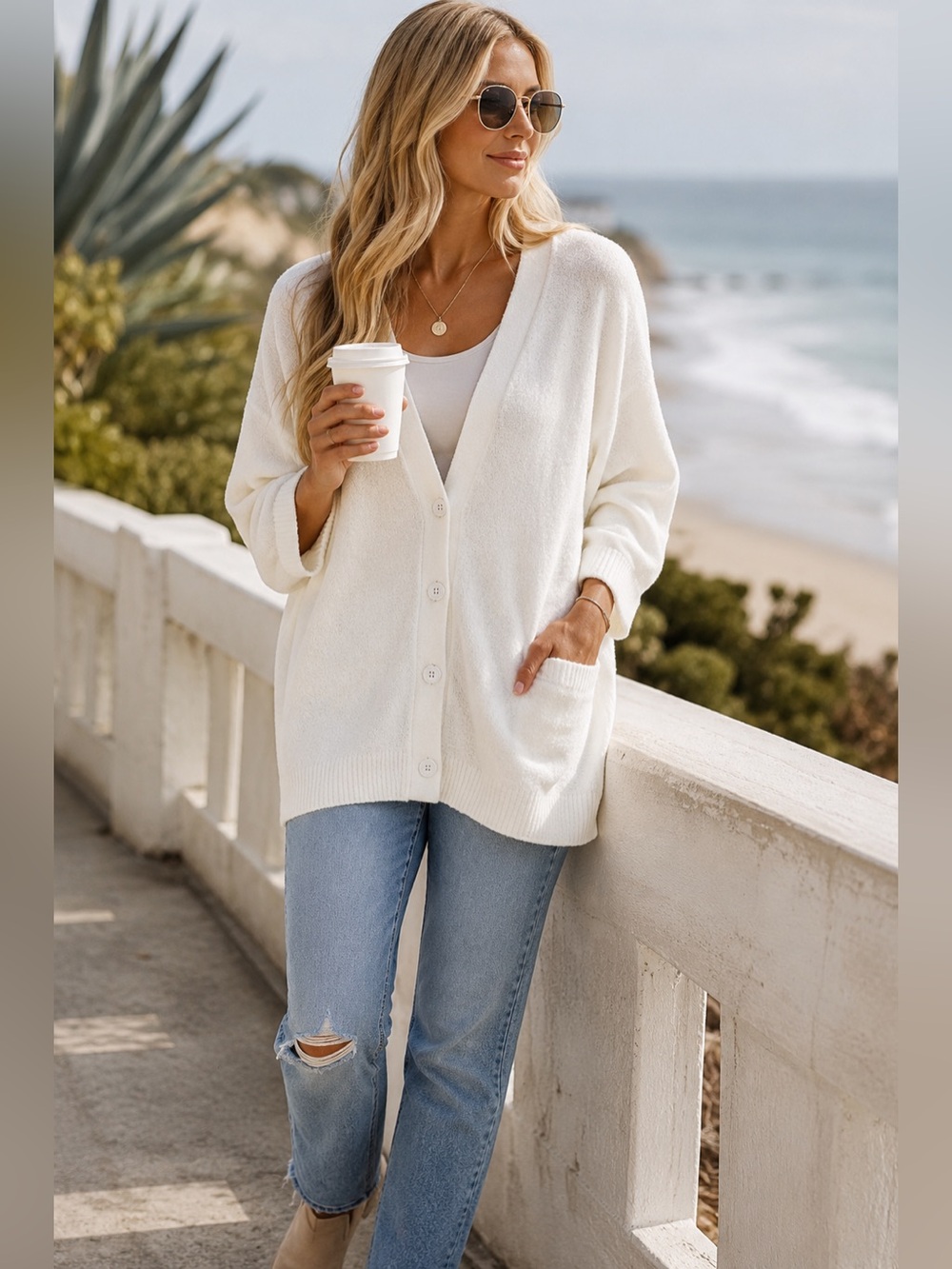 Barefoot Dreams CozyChic Lite Button-Front Cardigan in White
